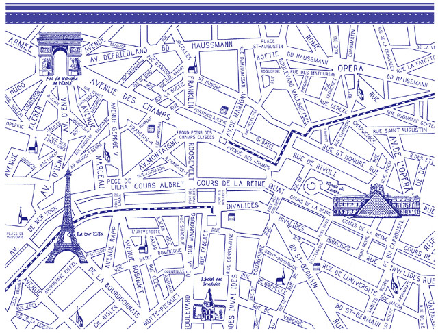 Paris　Map　パリマップ転写紙　ブルー