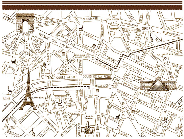 Paris　Map　パリマップ転写紙　ダークブラウン