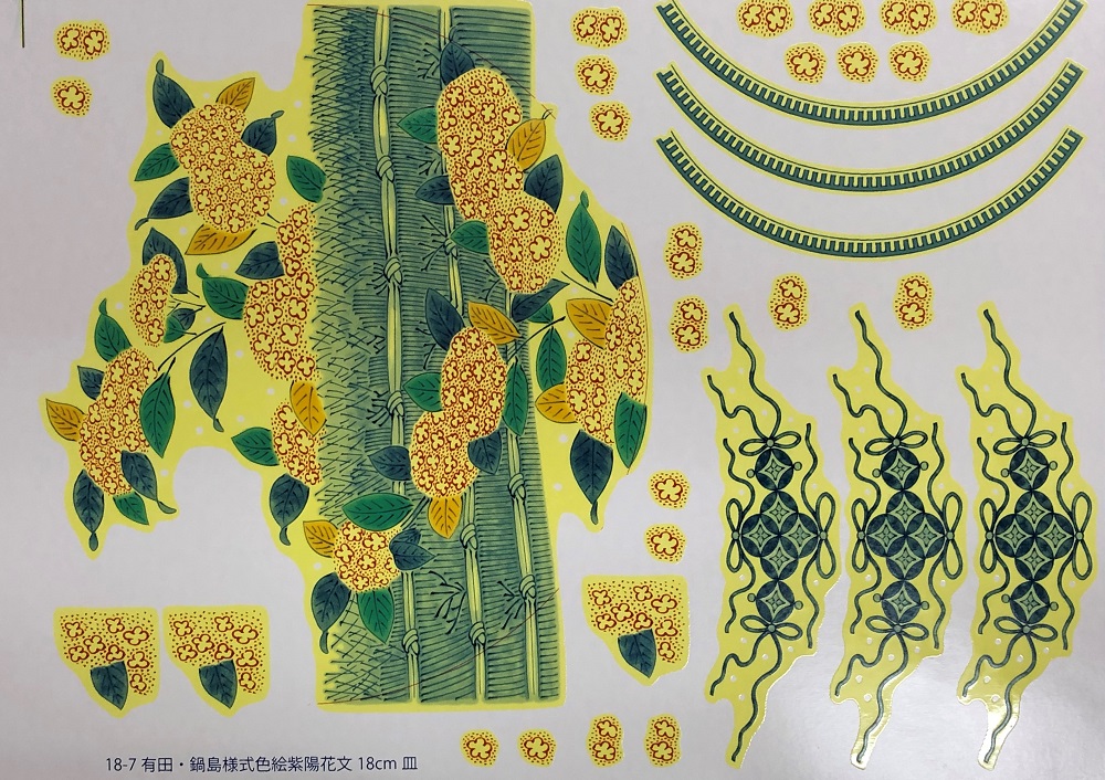 鍋島様式色絵転写紙　紫陽花文　18cm皿用